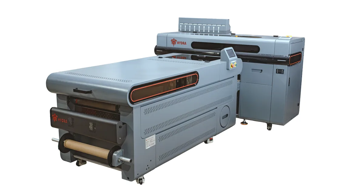 SuperGamut Super Hydra DTF printer with its matching powder duster unit